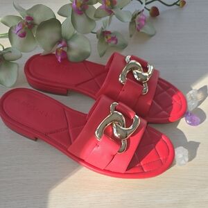 AEROSOLES Red Sandals with Gold Chain Detail